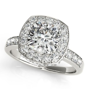 Cushion Cut Halo Diamond Engagement Ring 14k White Gold 1.34ct - All