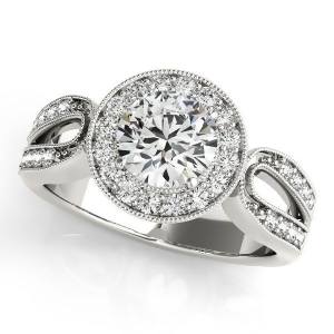 Art Deco Split Shank Diamond Halo Engagement Ring 14k White Gold 1.33ct - All
