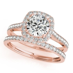 Diamond Accented Round Cut Halo Bridal Set in 14k Rose Gold 1.53ct - All
