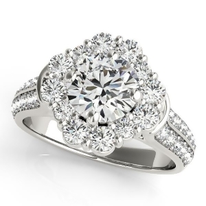 Round Cut Flower Halo Diamond Engagement Ring 14k White Gold 2.63ct - All