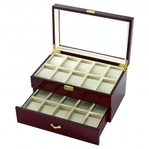 Two Tier 20 Watch Box Case in Cherrywood w/ Locking Lucite Display Top - All