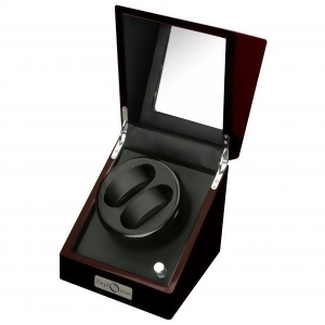 Ebony Wood Finish and Black Leather Double Watch Winder w/ Glass Top - All