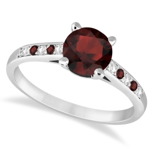 Cathedral Garnet and Diamond Engagement Ring 14k White Gold 1.20ct - All
