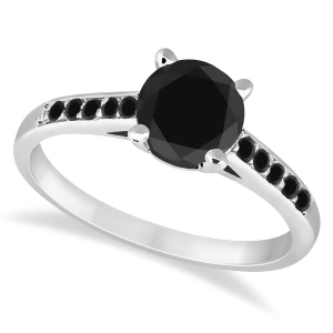 Cathedral Black Diamond Engagement Ring 14k White Gold 1.20ct - All