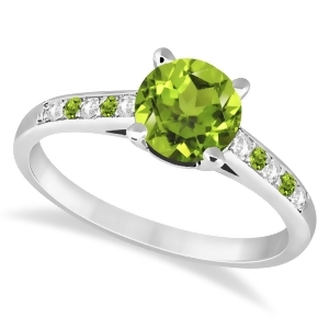 Cathedral Peridot and Diamond Engagement Ring 14k White Gold 1.20ct - All