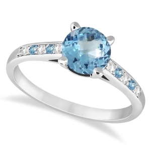 Cathedral Blue Topaz and Diamond Engagement Ring 14k White Gold 1.20ct - All