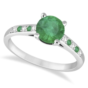 Cathedral Emerald and Diamond Engagement Ring 14k White Gold 1.20ct - All