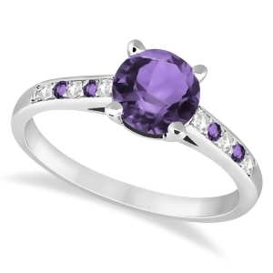 Cathedral Amethyst and Diamond Engagement Ring 14k White Gold 1.20ct - All