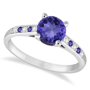 Cathedral Tanzanite and Diamond Engagement Ring 14k White Gold 1.20ct - All