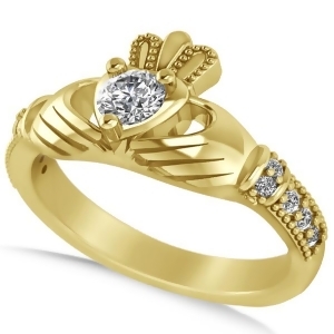 Diamond Claddagh Engagement Ring in 14k Yellow Gold 0.42ct - All