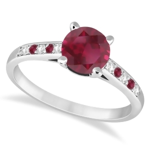 Cathedral Ruby and Diamond Engagement Ring 14k White Gold 1.20ct - All