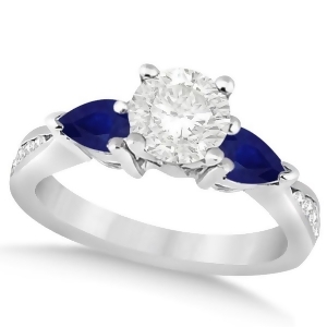 Round Diamond and Pear Blue Sapphire Engagement Ring 18k White Gold 1.79ct - All