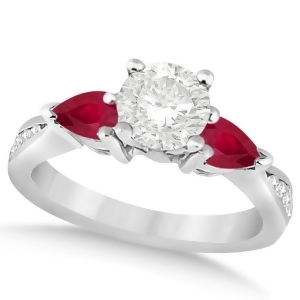 Round Diamond and Pear Ruby Gemstone Engagement Ring 14k White Gold 1.79ct - All