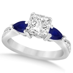 Princess Diamond and Pear Blue Sapphire Engagement Ring 14k White Gold 1.29ct - All