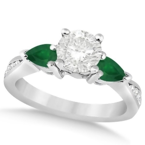 Round Diamond and Pear Green Emerald Engagement Ring 18k White Gold 1.29ct - All