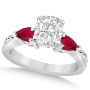 Cushion Diamond and Pear Ruby Gemstone Engagement Ring 18k White Gold 1.29ct - All