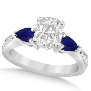 Cushion Diamond and Pear Blue Sapphire Engagement Ring 14k White Gold 1.29ct - All