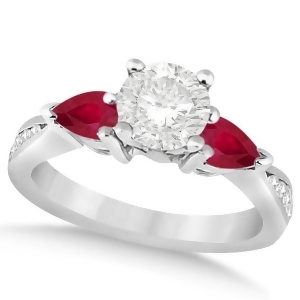 Round Diamond and Pear Ruby Gemstone Engagement Ring Palladium 1.79ct - All