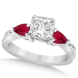 Princess Diamond and Pear Ruby Gemstone Engagement Ring 18k White Gold 1.29ct - All
