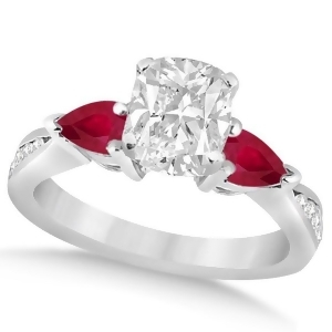 Cushion Diamond and Pear Ruby Gemstone Engagement Ring 14k White Gold 1.29ct - All