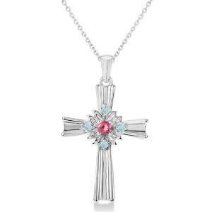 Pink Tourmaline and Blue Topaz Cross Pendant Necklace in Sterling Silver - All