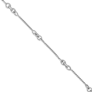 Alternating Cable Chain Link Ankle Bracelet 14k White Gold - All