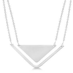 Adjustable Triangle Pendant Layered Necklace 14k White Gold - All