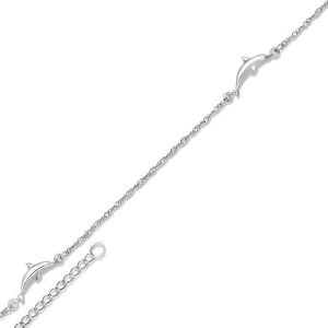 Adjustable Twist Chain Dolphin Anklet in 14k White Gold - All