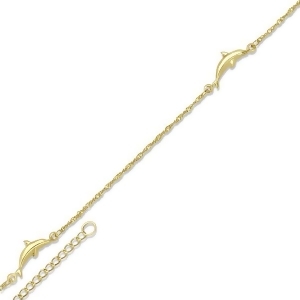 Adjustable Twist Chain Dolphin Anklet in 14k Yellow Gold - All