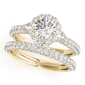 Pave' Flower Halo Pear Diamond Bridal Set 14k Yellow Gold 2.50ct - All