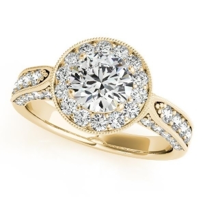 Vintage Milgrain Round Diamond Engagement Ring 14k Yellow Gold 1.75ct - All