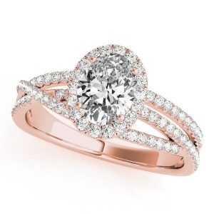 Oval-cut Halo Triple Row Diamond Engagement Ring 18k Rose Gold 1.38ct - All