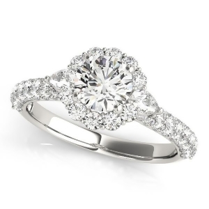 Flower Halo Pear Accented Diamond Engagement Ring Palladium 1.75ct - All