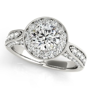Vintage Milgrain Round Diamond Engagement Ring 18k White Gold 1.75ct - All