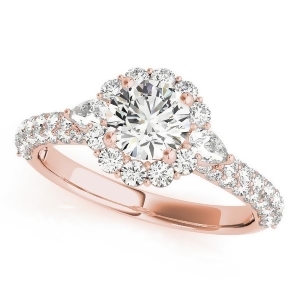Flower Halo Pear Accents Diamond Engagement Ring 14k Rose Gold 1.75ct - All
