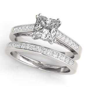 Double Prong Princess-Cut Diamond Bridal Set Platinum 1.50ct - All