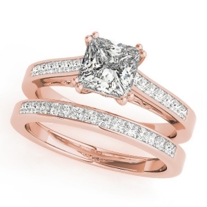 Double Prong Princess-Cut Diamond Bridal Set 18k Rose Gold 1.50ct - All
