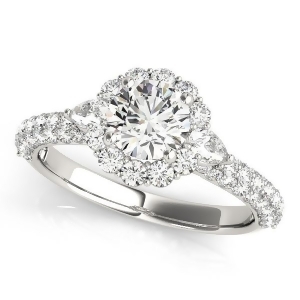 Flower Halo Pear Accented Diamond Engagement Ring Platinum 1.75ct - All