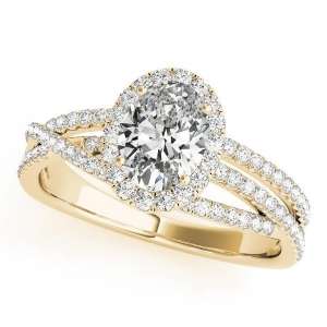 Oval-cut Halo Triple Row Diamond Engagement Ring 14k Yellow Gold 1.38ct - All