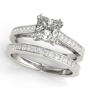 Double Prong Princess-Cut Diamond Bridal Set 14k White Gold 1.50ct - All