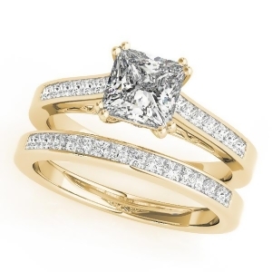 Double Prong Princess-Cut Diamond Bridal Set 18k Yellow Gold 1.50ct - All