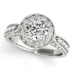 Vintage Milgrain Round Diamond Engagement Ring 14k White Gold 1.75ct - All