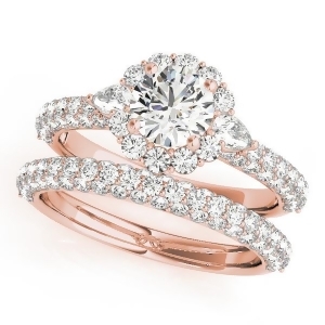 Pave' Flower Halo Pear Cut Diamond Bridal Set 18k Rose Gold 2.50ct - All