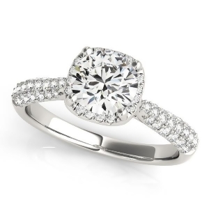 Round-cut Square Halo Pave' Diamond Engagement Ring Platinum 2.33ct - All