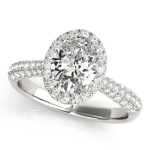 Oval-cut Halo pave' Diamond Engagement Ring 14k White Gold 2.33ct - All