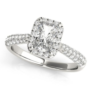 Emerald-cut Halo pave' Diamond Engagement Ring Platinum 2.38ct - All