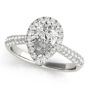 Pear-cut Halo pave' Diamond Engagement Ring 14k White Gold 2.38ct - All