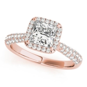 Princess-cut Halo pave' Diamond Engagement Ring 18k Rose Gold 2.33ct - All