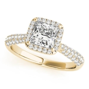 Princess-cut Halo pave' Diamond Engagement Ring 14k Yellow Gold 2.33ct - All
