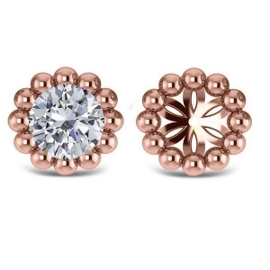 Beaded Round Earring Jackets Plain Metal 14k Rose Gold - All